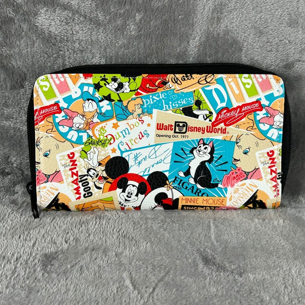 Disney Parks Walt Disney World Character Collage Zip Around Wallet Mickey Minnie